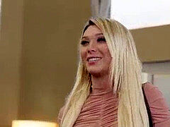 Blonde shemale with huge breasts screwed by her first date
