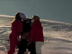 Judith Fox and Jessica Girl Share a Cock Up on the Snowy Mountain