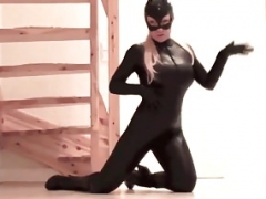 Bitch Dressed As Kitty In Latex Catsuit Fucked Creampie