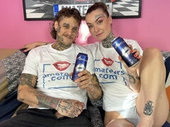 엉덩이, 큰 음경, 오랄섹스, 흑갈색 머리, 도기스타일, 자연의 가슴, 빼빼한, 젖가슴