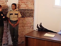 Sexymomma - ebony jail guard strap-on screwed in the ass