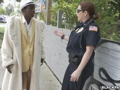 Hot curvy MILF cops bang skinny black dude