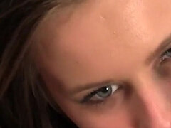 Pretty brunette gets her peach pussy fucked by big dick