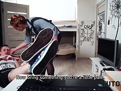 Older redhead isn't private teacher for man but just a slut