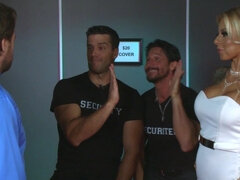 Big titted blonde is fucking two guys