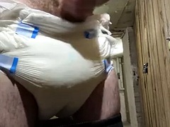 Boy with thick diaper masturbates in public