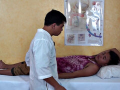 Enema Asia twink examined by doctor in infirmary