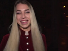 Rubia, Garganta profunda, Hembra, Orgasmo, Al aire libre, Pov, Público, Tetas