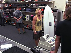 Ripped straight agrees to a threesome at a pawnshop