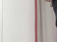Young Boy in Thong Trying on New Pants, Sweet Ass and Popping Penis