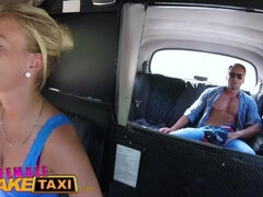 Female Fake Taxi Horny slim blonde driver in sweaty taxi backseat fuck
