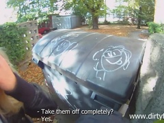 Blonde cutie tricked into outdoor sex