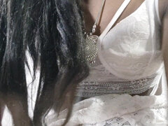 Indian Sissy Cumming in White Babydoll and Eats Own Cum