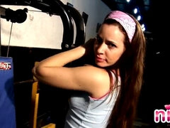 Brunette Lesbian Nina Strips Naked at the Gym