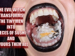 The Evil Witch Transforms the Tiny Men Into Pieces of Sushi and Devours Them All