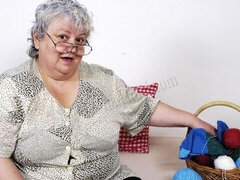 Chubby old BBW Majka shows off her shaved pussy and her toy