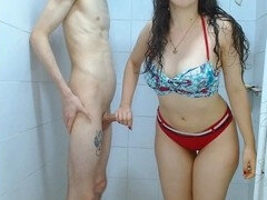 浴室, デカチン, フェラチオ