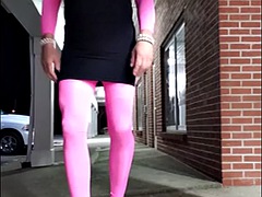 Amateur, Fetichismo travestista, Consolador, Lencería, Maduro, Al aire libre, Público, Chupando