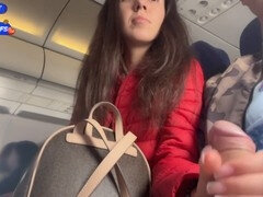 Extreme handjob, airplane handjob, tits flash