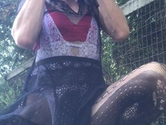 Rubia, Tacones, Lencería, Maduro, Al aire libre, Pantaletas, Solo