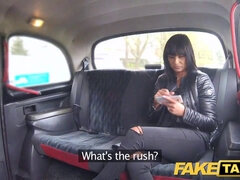 Saucy brunette with brown hair takes on a hard Czech cock in the taxi
