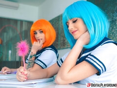 Two lesbian college babes bring each other to a powerful orgasm