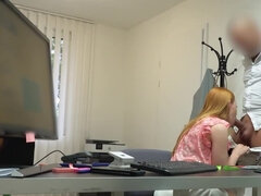 Shy girl Kiara Lord sucks some cock at the job interview