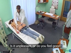 Doctor prescribes an erotic massage for sexy blonde patient