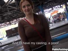 Natural busty redhead railed in public
