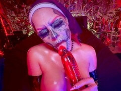 Naughty nun offers jerk off instructions in the depths of hell
