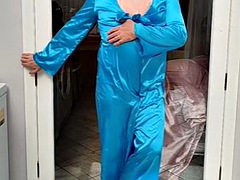 Hot crossdresser in satin catsuit