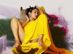 Luscious Yellow Saree - Solo Tease