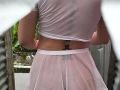 Amateur, Gorda, Hendidura, Erótico, Hembra, Al aire libre, Público, Chorro