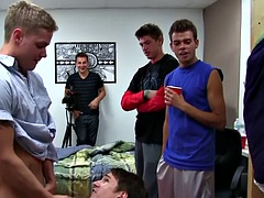 Str8 college stud nailed for frat in dorm full of voyeurs