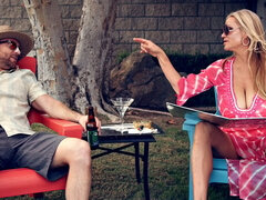 ブロンド, ドレス, 眼鏡, なめる, アウトドア, プール, パイ刷り, オッパイの