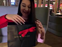 Came on a date with LUSH VIBRO TOY in pussy, public MASTURBATE under the table