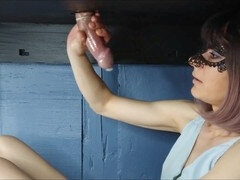 Naughty inexperienced fun on the milking table with a handjob and jizz in a condom