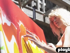 Gros cul, Blonde, Nue  à poil, De plein air, Softcore, Solo, Adolescente, Nénés