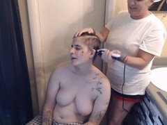 Shaving butch wife's hair for a smooth finish