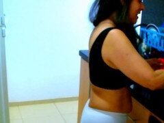 Spycam captures intimate kitchen encounter with disrobing, assfuck, and hand job