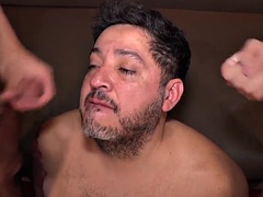 Fat gay daddy fucked in latin threesome by dominant twinks