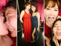 Koharu’s Tongue Licks Chihiro Suzuki's Forehead, Lips, Chin and Spits