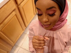 Cute ebony is wearing a hijab and feasting on a BWC