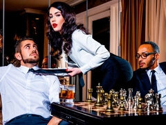 엉덩이, 오랄섹스, 흑갈색 머리, 더블 삽입, 남자 둘에 여자 하나, 문신, 청소년, 쓰리섬