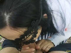 Amateur brunette gives public blowjob in exchange for cash while on a run