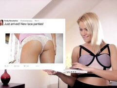 Enthousiasteling, Grote kont, Grote mammen, Blond, Vingeren, Hakken, Alleen, Tiener