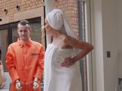 Big tits UK MILF is getting off with a hung inmate