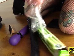 Anally pounded goth sub toys her pussy
