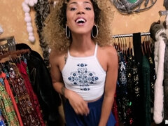 Shopping For A Big Dick - POV blowjob by pretty ebony chick with small tits Xianna Hill (with Tyler Steel)