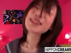 Skinny Japanese schoolgirl's fuck ends in a creampie